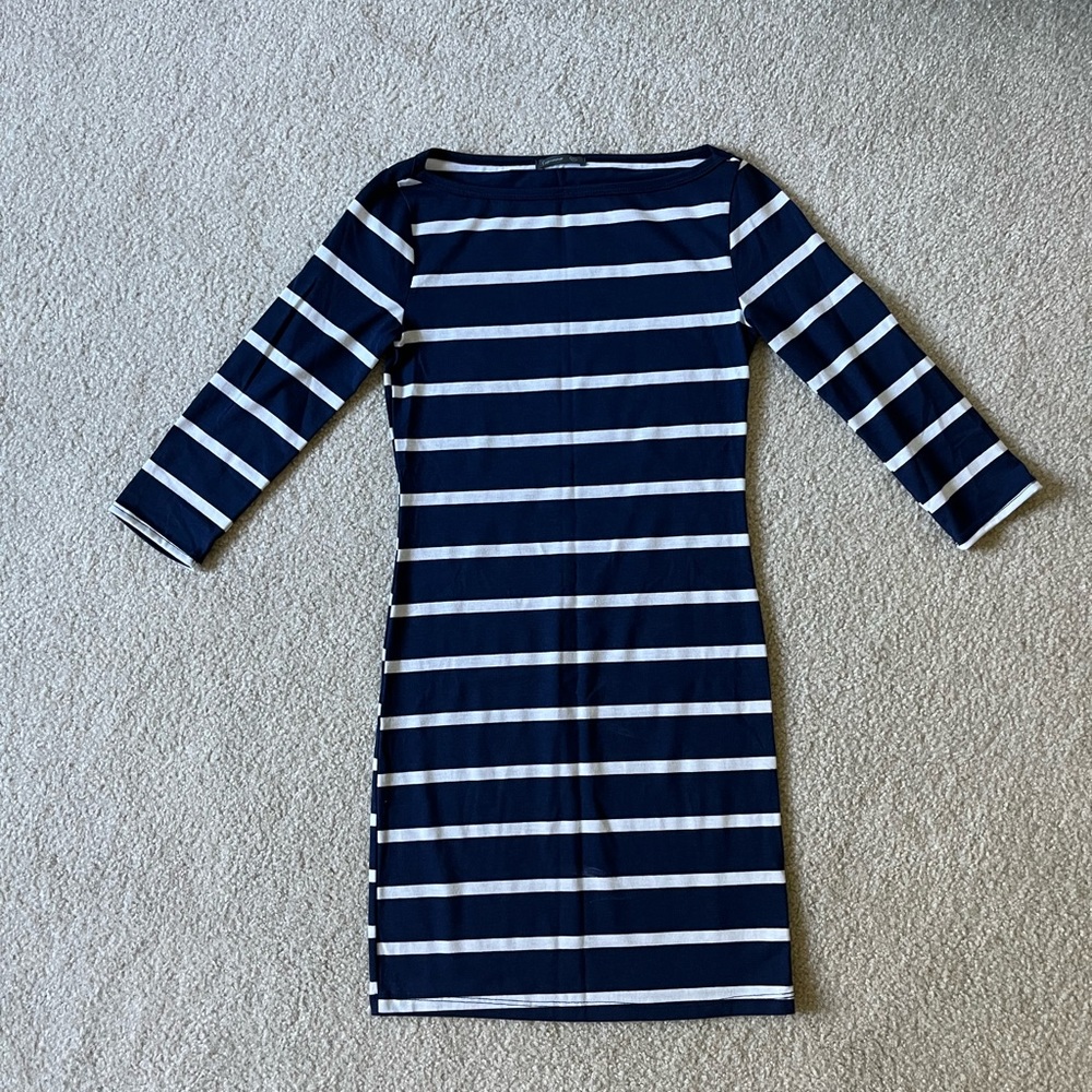 White & Navy Striped Mini Dress